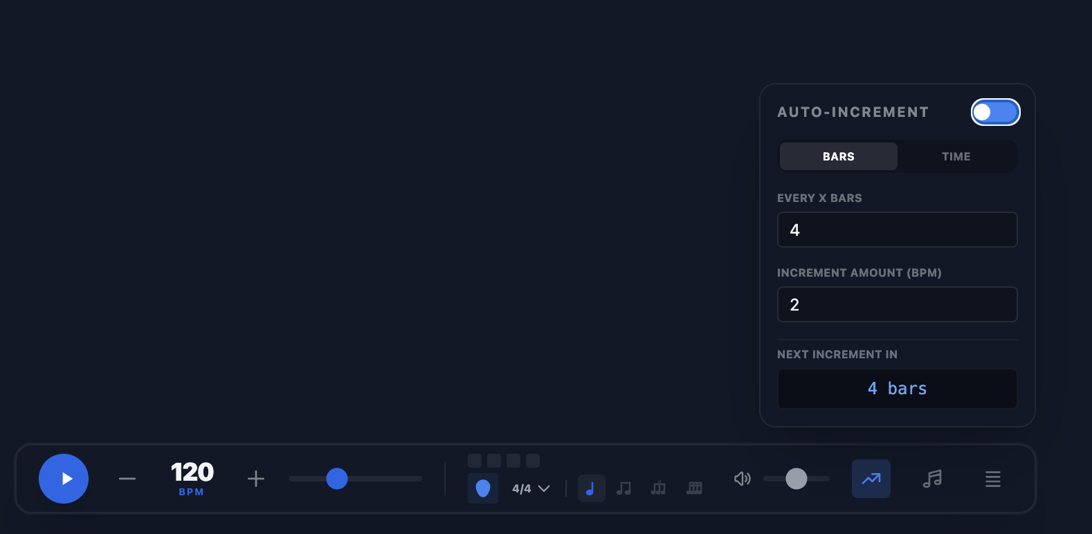 Metronome with Auto-Increment